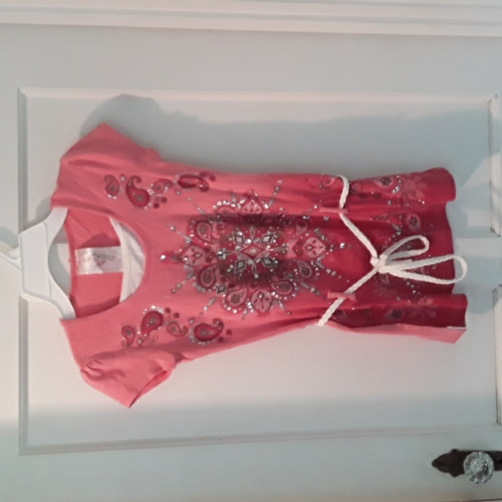 KNITWORKS Girls size M(10/12) Pink/White Glitzy Tied Cotton Shirt